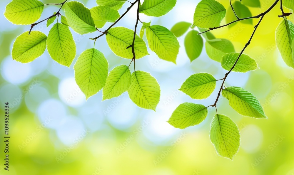 Poster abstract background with bokeh of green grass and blue sky for world environment day