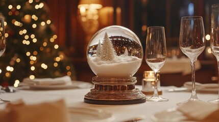 Elegant Snow Globe Centerpiece Festive Holiday Table Setting