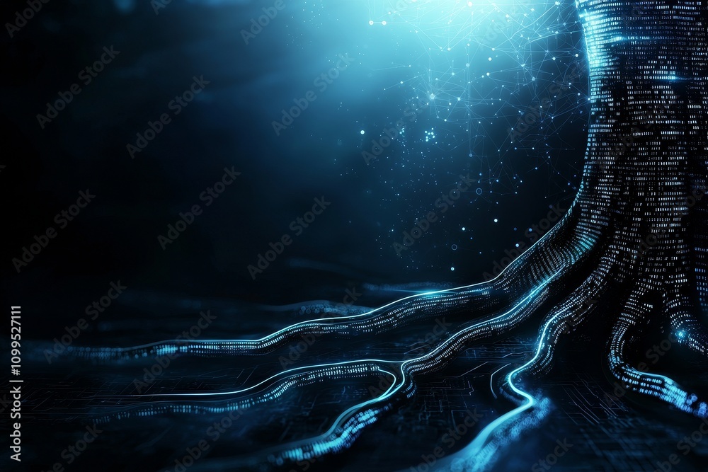 Fototapete Concept of quantum computer technology. Stock for deep learning. Visualization of big data algorithms for business, science, and technology. Illustration with flowing waves.