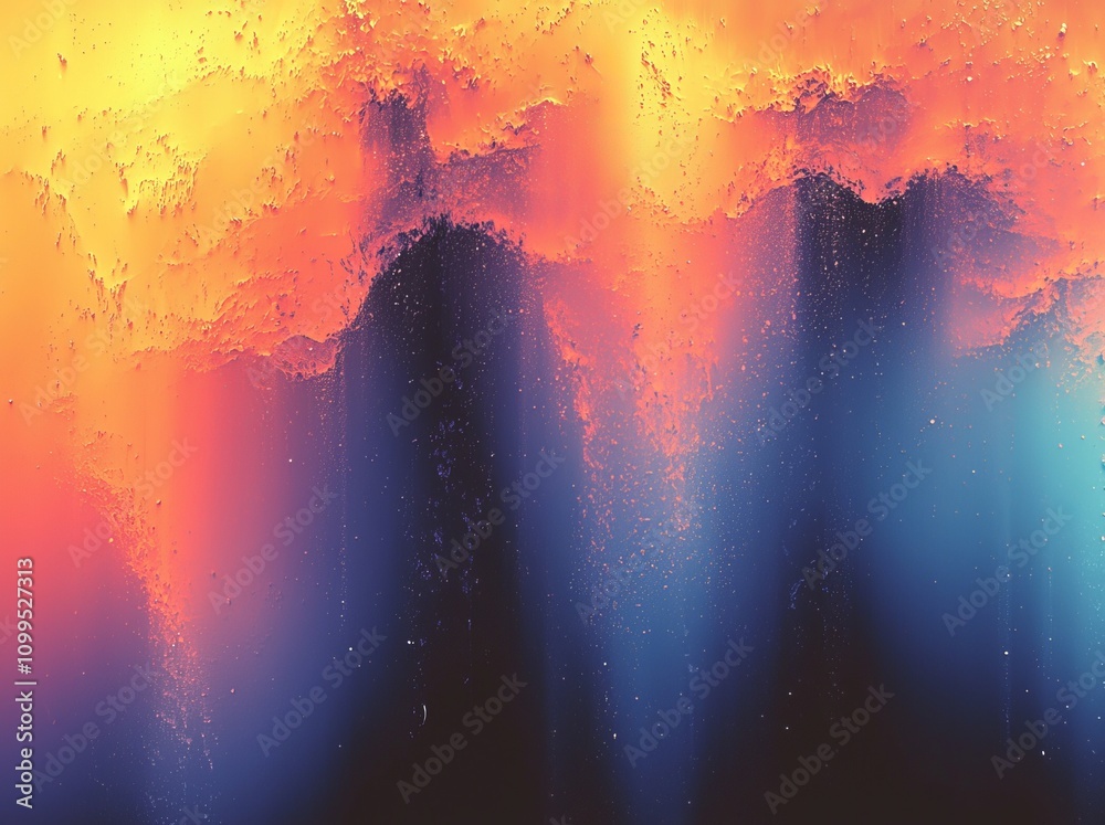 Poster grainy background with blurred blue and purple liquid wavy shapes. background with a glowing retro w