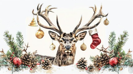A beautiful deer with large antlers decorated in black and gold