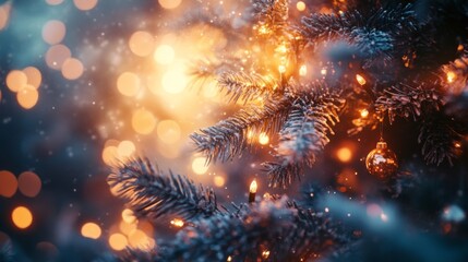 Fototapeta premium Festive Winter Tree Lights Sparkle Brightly