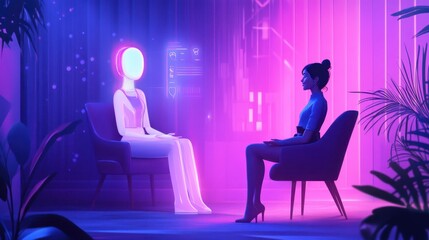 Futuristic Therapy Session with Human Patient and Robot Counselor
