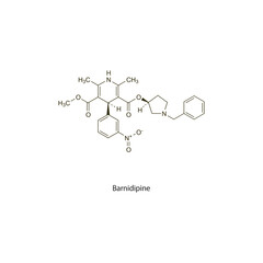 Fototapeta premium Barnidipine flat skeletal molecular structure Calcium chanel blocker CCB drug used in hypertension treatment. Vector illustration scientific diagram.