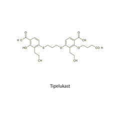 Tipelukast flat skeletal molecular structure leukotriene receptor antagonist drug used in Asthma treatment. Vector illustration scientific diagram.