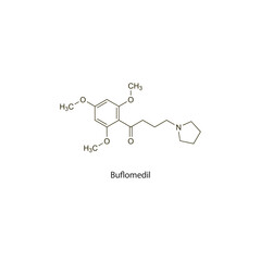 Buflomedil flat skeletal molecular structure vasodilator drug used in hypertension treatment. Vector illustration scientific diagram.