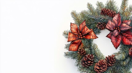 Festive Christmas Wreath with Poinsettias and Pinecones