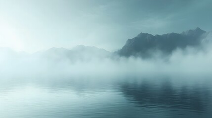 Fototapeta premium Misty Mountains Rise Above Serene Still Water