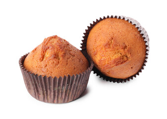 Two delicious sweet muffins isolated on white