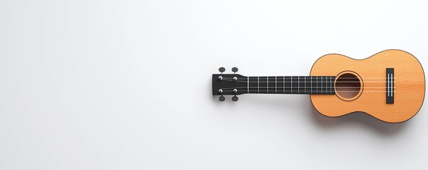 Fototapeta premium Play Your Ukulele Day. A beautifully crafted ukulele rests against a plain background, showcasing its wooden texture and simplicity.