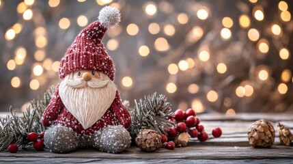 Obraz premium Festive Santa Ornament With Winter Decorations