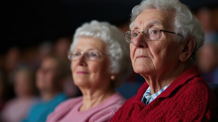An elderly couple attending a movie night event at their local community center fostering social connections shared experiences and a sense of belonging within their senior community