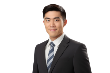 Smiling asian businessmen in suit on transparent background. Men in work clothes. Rich men. Business boss. Boss of a start-up. Asian men. Chinese men. Japanese men. Isolated image.. Png cut out