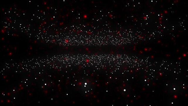 Abstract dotted animated of particles floating on black background_1