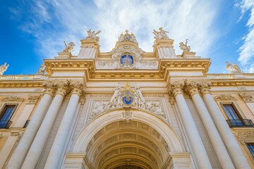 Fototapeta premium Ornate archway, classical columns, sculpted figures.