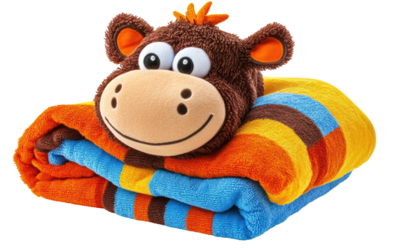 Towel colorful with  cute animal cartoon head for children transparent PNG isolated on white background.
