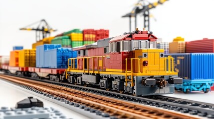 Obraz premium Colorful Cargo Train at Station with Freight Containers