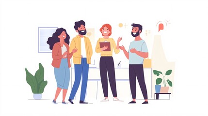 Office workers discussing new project during informal meeting