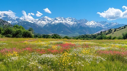 Beautiful panoramic colorful wildflower mead nature photo
