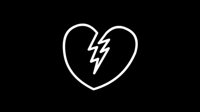 Broken heart Sketch cartoon doodle hand drawing motion graphics clip template with colorful lights animation. HD resolution with hyper realistic 4K black Background.