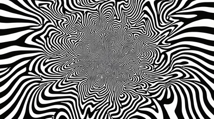 Distorted twisted black and white line background. Trippy strip psychedelic motion animation. Hypnotic spiral, optical illusion. Groovy abstract background. Trendy monochrome retro style © Margarita Ratatosk