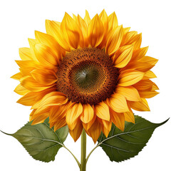 Realistic sunflower blossoms with detailed petals and leaves isolated on a transparent background, created with generative AI