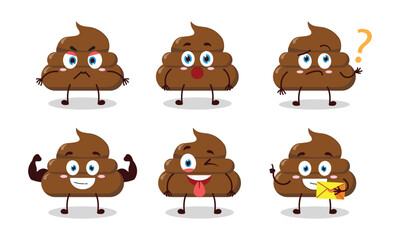 Obraz premium funny poop cartoon with different expressions character design illustration