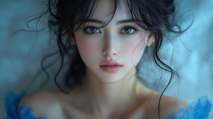 Naklejka premium 美女, 女性, 美しい, 顔, モデル, 日本, 韓国, 中国, アジア, カフェ, ファッション