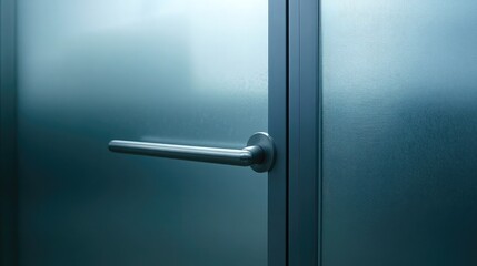 Modern Glass Door with Metal Handle in Soft Light, Showcasing Textured Surface and Sleek Design for Contemporary Interior Spaces or Architectural Features
