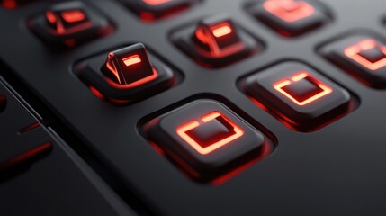 Fototapeta premium Close-Up of Modern Gaming Keyboard with Illuminated Red Keys Highlighting Sleek Design and Innovative Features for Enthusiasts and Gamers Alike