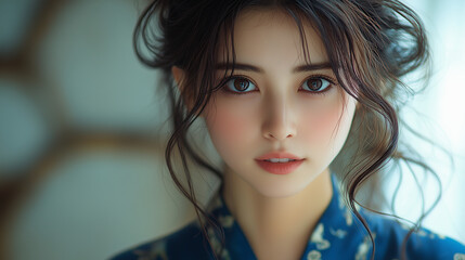 Fototapeta premium 美女, 女性, 美しい, 顔, モデル, 日本, 韓国, 中国, アジア, カフェ, ファッション,
