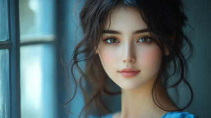 Fototapeta premium 美女, 女性, 美しい, 顔, モデル, 日本, 韓国, 中国, アジア, カフェ, ファッション,