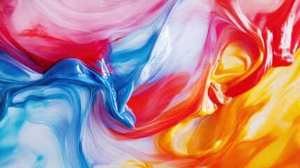 Obraz premium A close-up of a swirling mix of vivid, translucent paints blending together in fluid motion, Symbolizing the fluid and harmonious merging of diverse ideas and perspectives