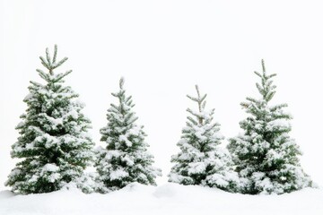 Fototapeta premium snow covered christmas trees in winter landscape isolated on white background with copy space