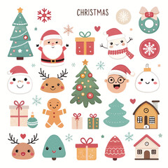 Fototapeta premium Christmas Ornaments with Santa Claus, Reindeer, and Snowman element collection 