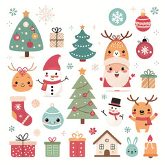 Christmas Ornaments with Santa Claus, Reindeer, and Snowman element collection	