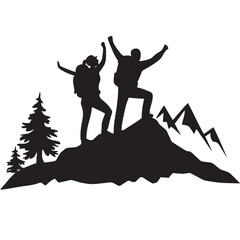 Obraz premium Hiking Silhouette Black and White Vector