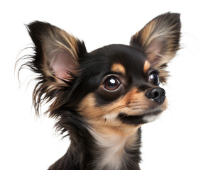 English toy terrier portrait looking at camera isolated on white background. Toy terrier headshot on white