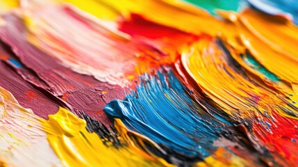 Fototapeta premium A close-up of a variety of colorful paintbrush strokes overlapping on a canvas, Representing the blending of diverse artistic expressions, minimalist style