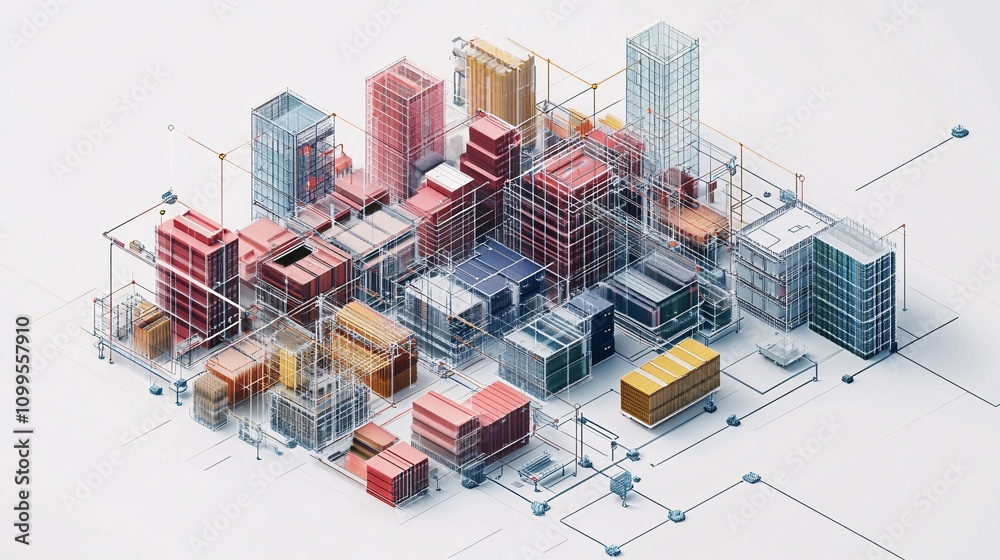 Poster smart city connecting buildings and data through futuristic network