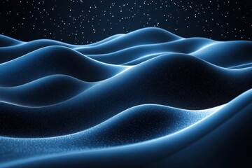 Obraz premium Abstract digital landscape with glowing blue hills and starry night sky.