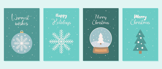 Merry Christmas greeting cards. Vector winter illustrations.