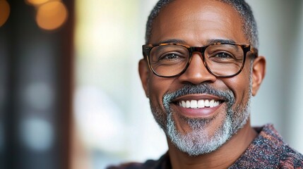 Fototapeta premium Smiling African American Man in Casual Portrait Setting