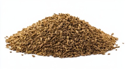 Dried Fennel Seeds Pile. Edible Seeds Heap of Fennel for Food Isolated on White Background