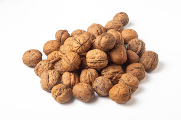 Group of walnuts on a white background