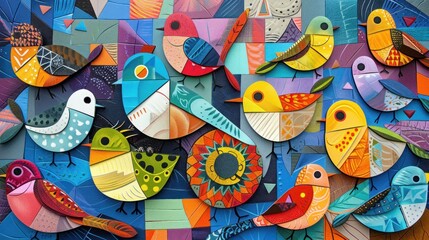 Fototapeta premium Colorful geometric birds art.