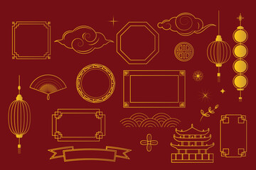 Chinese New Year icons vector set.  Collection of chinese elements for Lunar New Year