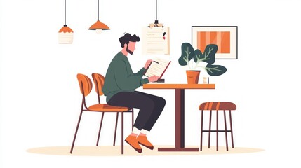 Man Reading Menu in a Cozy Cafe