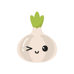 Cute garlic winking. Flat vector illustration on white background.