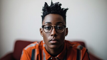 Fototapeta premium Confident young adult in glasses with unique hairstyle